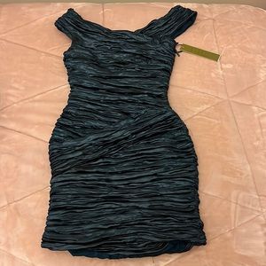Nicole Miller blue off the shoulder cocktail dress